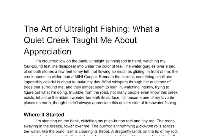 write outdoor feature stories and personal narrative essays